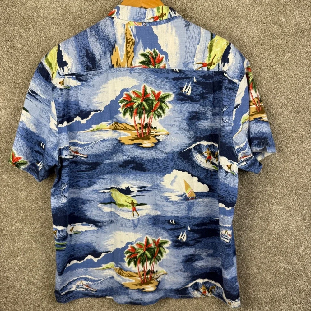 Tommy Bahama Relax Island Modern Fit XL Tropical Surf Print Shirt Blue Tencel